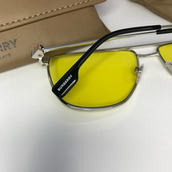 BURBERRY Blaine BE3141 1005 aviator sunglass gunmetal frame with yellow lenses. - Picture 8 of 15